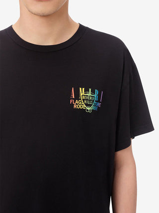 Amiri Exclusive Beverly Hills Rainbow Printed T-Shirt in Black