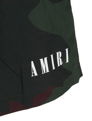 Amiri Core Logo Camo Swim Shorts in Military Green