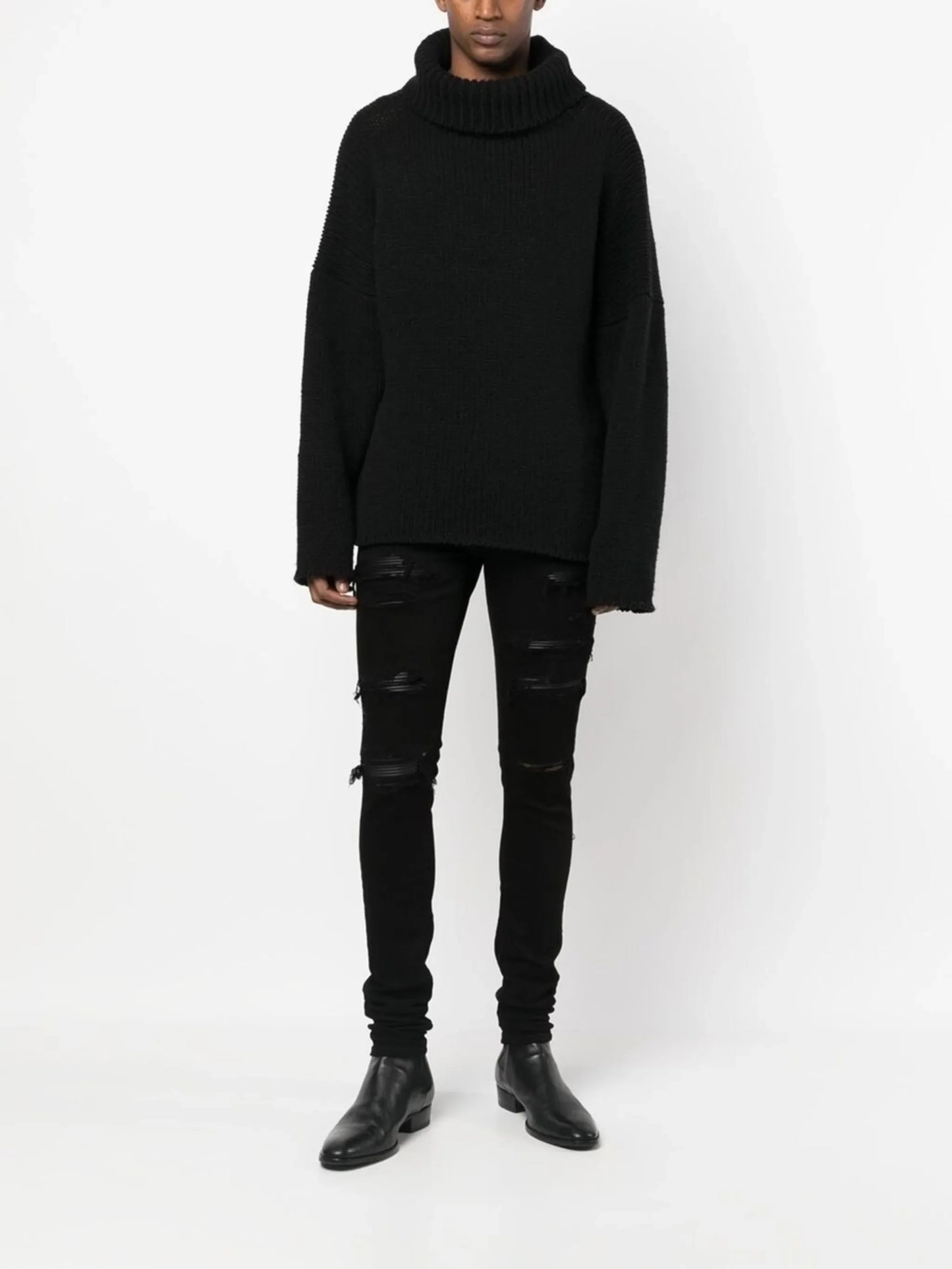 Amiri Leather Thrasher Ripped Jeans in Black