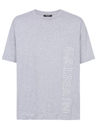 Balmain Vertical Embossed Logo T-Shirt in Grey