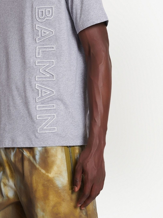 Balmain Vertical Embossed Logo T-Shirt in Grey