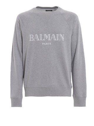 Balmain Silver Text Logo Sweatshirt in Grey