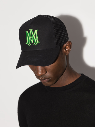 Amiri MA Logo Embroidered Trucker Cap in Black