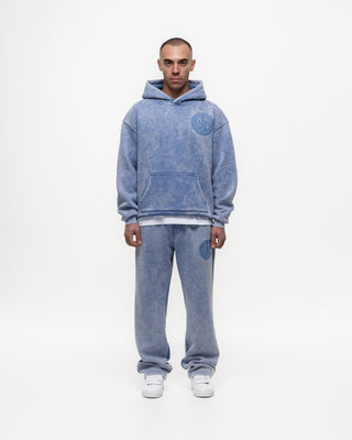 Magiri Embroidered Acid Wash Joggers in Washed Blue