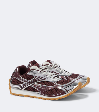 Bottega Veneta Orbit sneakers in Barolo burgundy with silver panels and gum soles