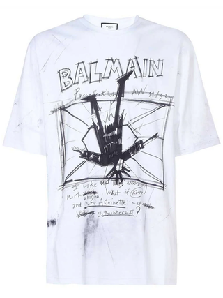 Balmain Sketch Drawing Logo T-Shirt in White