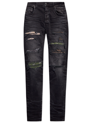 Amiri Bandana Camo Thrasher Jeans in Faded Black