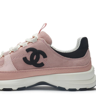 Chanel CC Logo Suede Calfskin Grosgrain Light Pink Black Trainers (W)