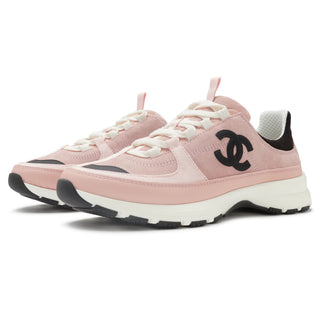 Chanel CC Logo Suede Calfskin Grosgrain Light Pink Black Trainers (W)