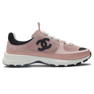 Chanel CC Logo Suede Calfskin Grosgrain Light Pink Black Trainers (W)