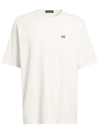 Dolce & Gabbana Small Metal Plaque T-Shirt in Off White