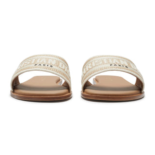 Dior Dway Embroidered Cotton Beige Slides