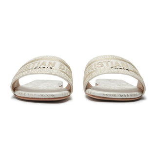 Dior Dway Embroidered Cotton Gold White Slides