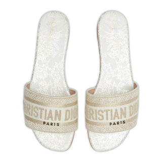 Dior Dway Embroidered Cotton Gold White Slides