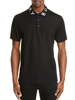 Burberry Ryland Block Collar Writing Polo in Black