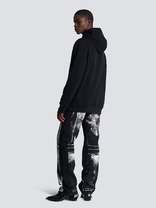 Balmain Flocked Script Logo Hoodie in Black