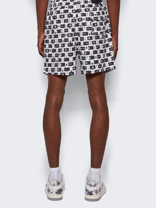 Amiri Interweave Swim Shorts in White/Black