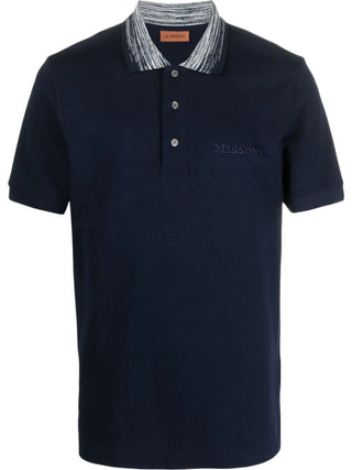 Missoni Striped Collar Polo Shirt in Navy