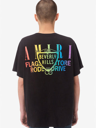 Amiri Exclusive Beverly Hills Rainbow Printed T-Shirt in Black
