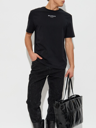 Balmain Paris Small Embroidered Logo T-Shirt in Black