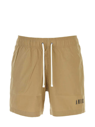 Amiri Core Printed Logo Swim Shorts in Tan/Brown