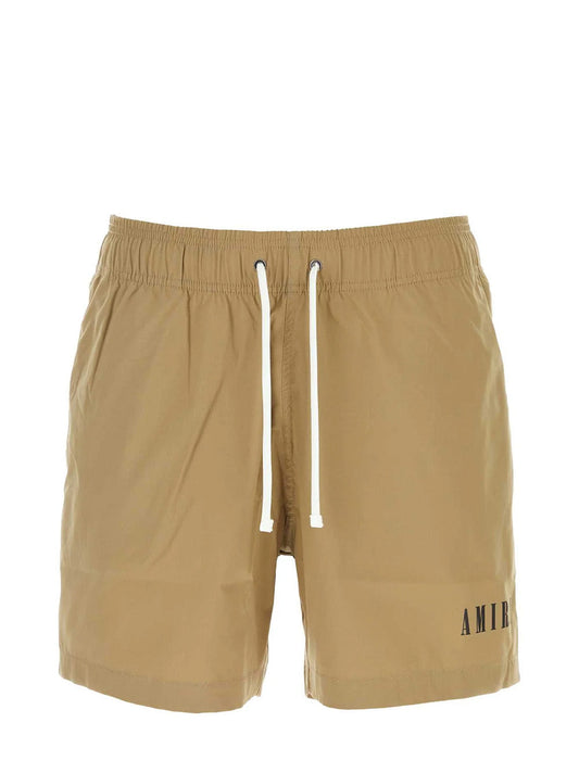 Amiri Core Printed Logo Swim Shorts in Tan/Brown