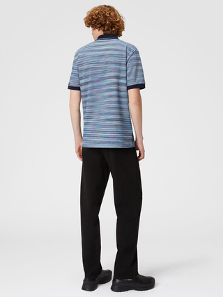 Missoni Striped Slub Polo Shirt in Blue Purple