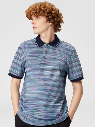 Missoni Striped Slub Polo Shirt in Blue Purple
