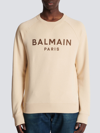Balmain Paris Logo Print Sweatshirt in Beige