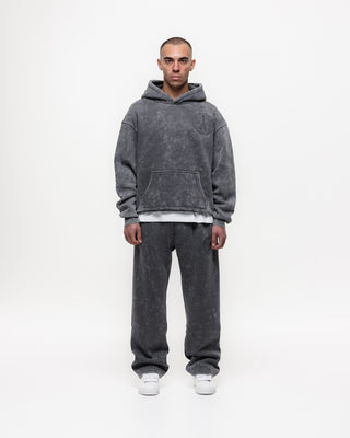 Magiri Embroidered Acid Wash Hoodie in Washed Grey