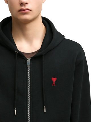 Ami Paris Ami De Coeur Zip-Up Hoodie in Black