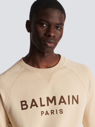 Balmain Paris Logo Print Sweatshirt in Beige