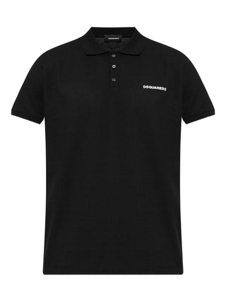 Dsquared2 Logo Print Piqué Polo Shirt in Black