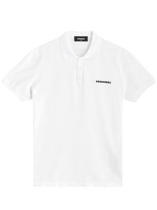 Dsquared2 Logo Print Piqué Polo Shirt in White