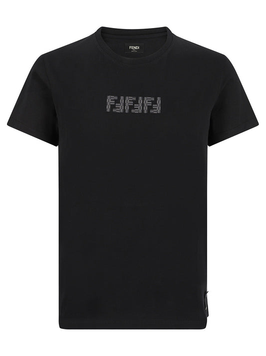 Fendi FF Labyrinth Embroidered T-shirt in Black