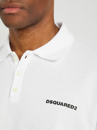 Dsquared2 Logo Print Piqué Polo Shirt in White