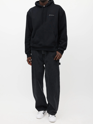 Jacquemus Signature Embroidered Logo Hoodie in Black