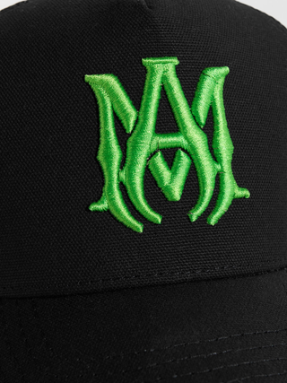 Amiri MA Logo Embroidered Trucker Cap in Black