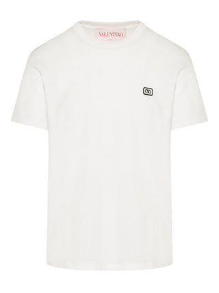 Valentino Small VLOGO Patch Embroidered T-Shirt in White