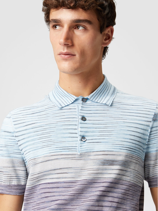 Missoni Slub Pattern Polo in Light Blue and Purple