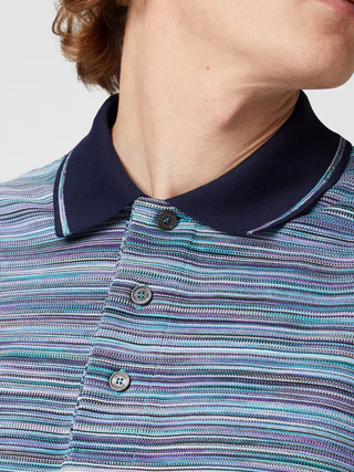 Missoni Striped Slub Polo Shirt in Blue Purple