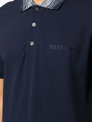 Missoni Striped Collar Polo Shirt in Navy
