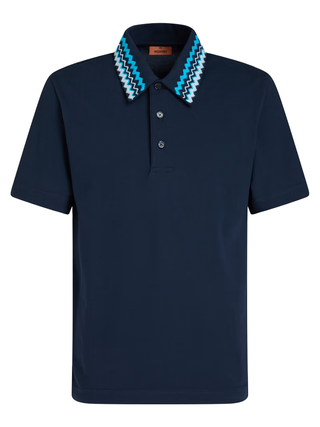 Missoni Zig Zag Collar Polo Shirt in Navy
