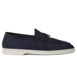 Loro Piana Summer Charms Suede Argo Blue Melange Loafers