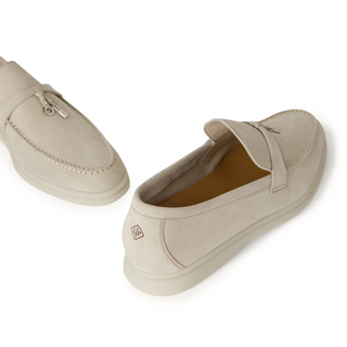 Loro Piana Summer Charms Walk Suede Pearl Powder Loafers