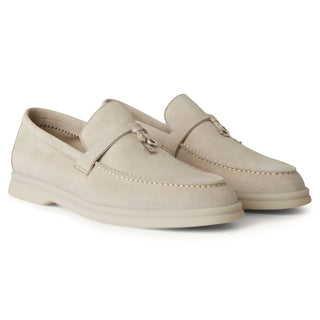 Loro Piana Summer Charms Walk Suede Pearl Powder Loafers