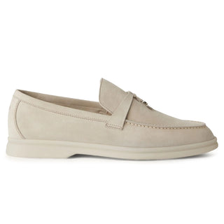 Loro Piana Summer Charms Walk Suede Pearl Powder Loafers