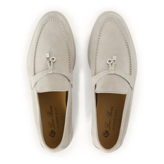 Loro Piana Summer Charms Walk Suede Pearl Powder Loafers