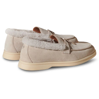 Loro Piana Summer Charms Walk Suede With Lny Fur Platinum Melange Loafers
