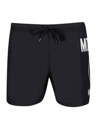 Moschino Large Circular Milano Logo Black Swim Shorts